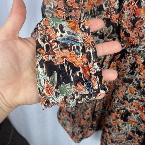 Anthropologie See U Soon Bohemian Floral Green Khaki Mini Robe Dress Sheer - Sm - Picture 11 of 16